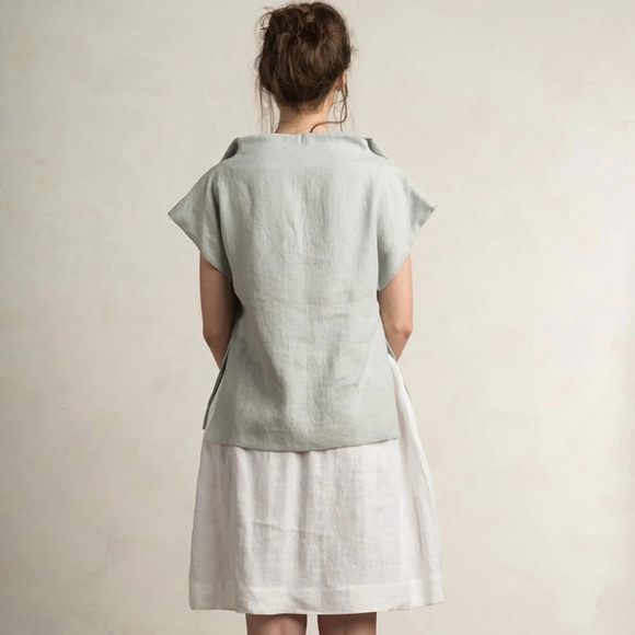 LHI Lithuanian 100% Linen Cap Sleeve Top Blouse in Dove Gray  Size XS - Picture 3 of 9